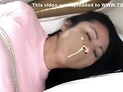 Japanese hottie bound and gagged on the bed (2 sets)
