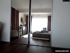 Petite brunette sexy strip tease & masturbating in public hat