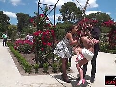 BDSM naked babe public whipped and exposed outdoor