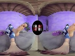 Stunning Aradia In A One-Piece Hooded Pajama And Purple Slippers - VRFootFetish