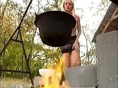 Blonde MILF fucks a hot younger guy in public