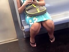 Candid Asian feet on train