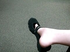 Public Shoe Play at the Doctor's Office in Black Flats Sandals Sexy Feet