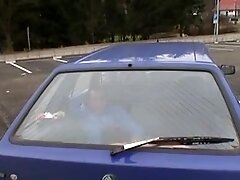 Mature slut masturbates then enjoys sex in public