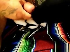 Cumshot on Clear Platform Heels with Crocheted Socks