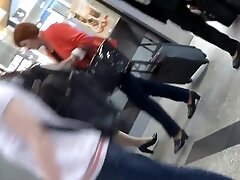 two ladies candid nylon legs